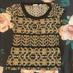 Tan brown and white scoop neck blouse